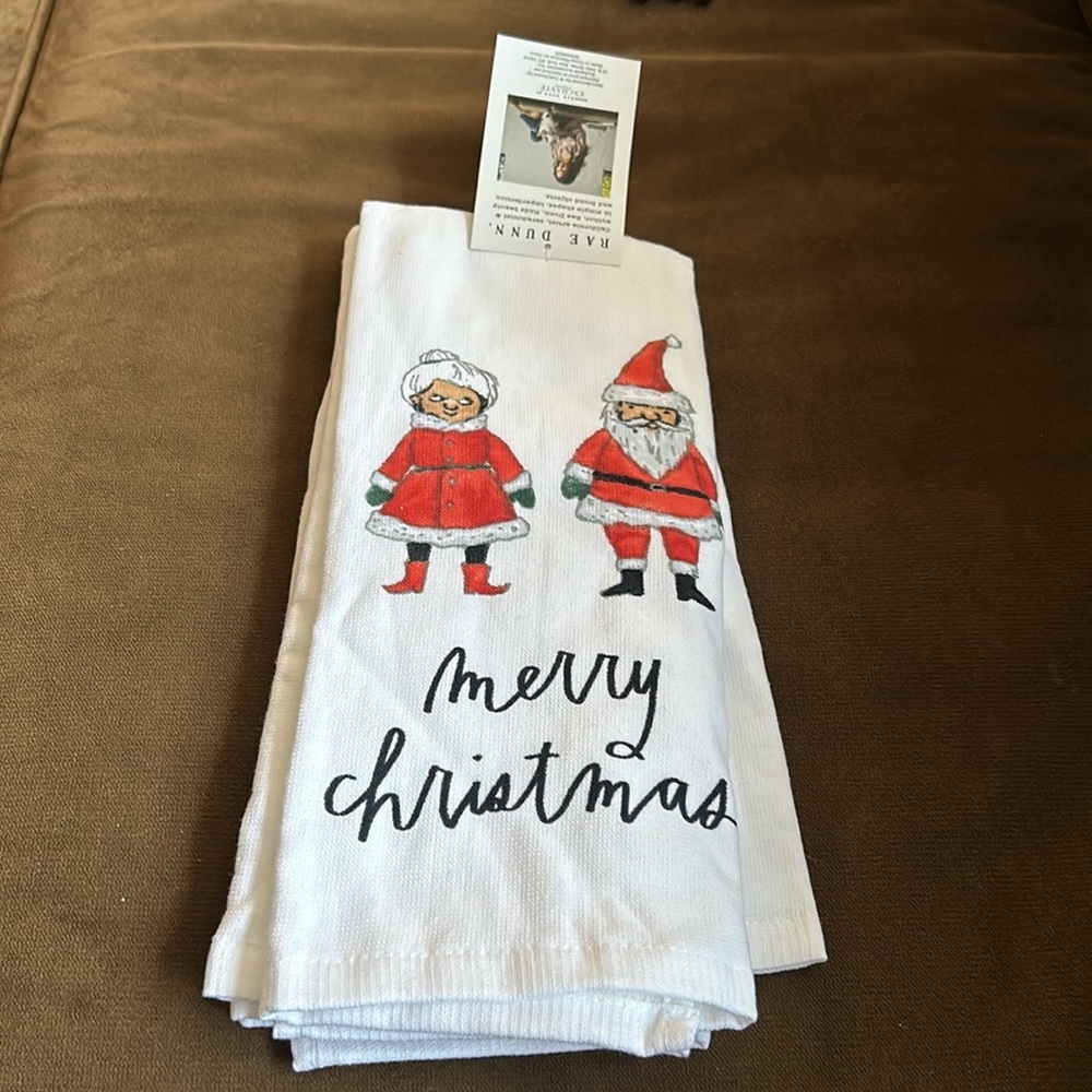 Rae Dunn Merry Christmas  Mr & Mrs Claus Kitchen Towels Set of 2 Cotton